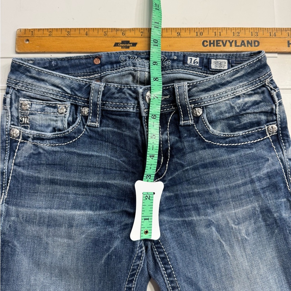 Miss Me Girls Size 16 Blue Dark Wash Skinny Jeans Embellished Bling Y2K - Picture 4 of 7
